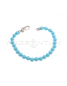 Ball bracelet in turquoise paste ø 6 mm with white gold-plated semi-zirconia snap hook in 925 silver