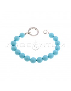 Ball bracelet in turquoise paste ø 10 mm with smart clasp, round white zirconia plated white gold in 925 silver