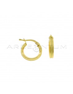 Band hoop earrings with satin central line ø 14 mm with yellow gold plated snap clasp in 925 silver