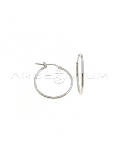 Tubular hoop earrings ø 22 mm with white gold plated snap clasp in 925 silver