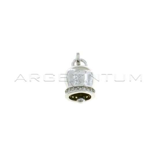 Ciondolo campanella placcato oro bianco con bordo zirconato bianco in argento 925