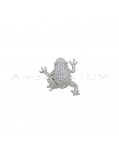 Rounded frog pendant in white zircons pave with white gold plated silver 925 passing counter-link