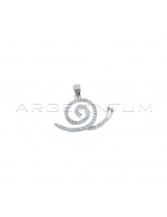 White zircon snail pendant with white gold plated shiny antennas in 925 silver