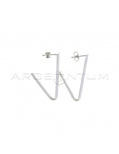 White gold plated tubular barrel triangle earrings with snap closure in 925 silver