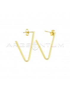 Yellow gold plated tubular barrel triangle earrings with snap closure in 925 silver