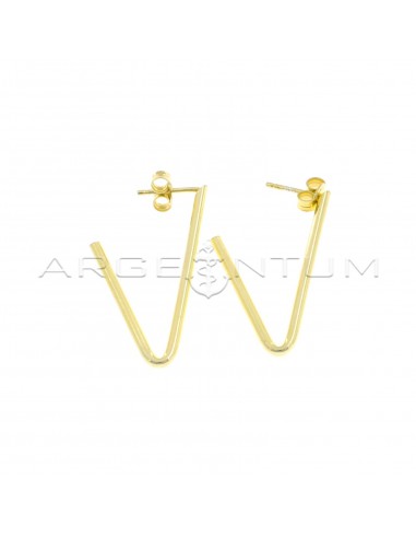 Yellow gold plated tubular barrel triangle earrings with snap closure in 925 silver