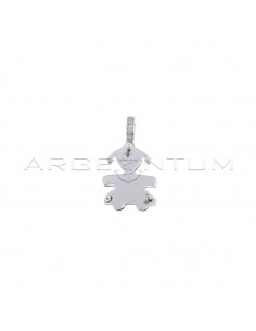 Double plate girl pendant with white zirconia counter-link in white gold plated 925 silver