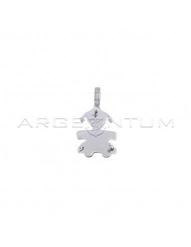 Double plate girl pendant with white zirconia counter-link in white gold plated 925 silver