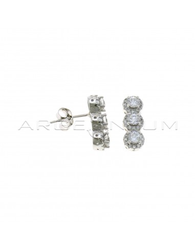 Lobe earrings 3 white zircons in white gold plated zircon frames in 925 silver