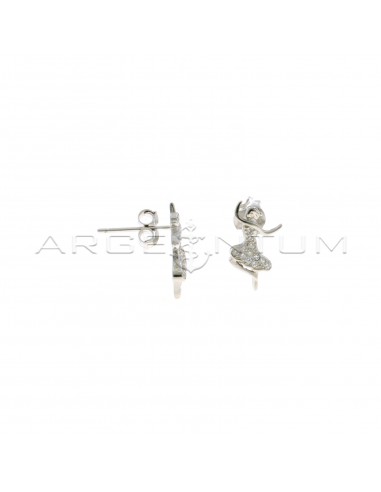 Ballerina lobe earrings with white zircon dress in white gold plated 925 silver