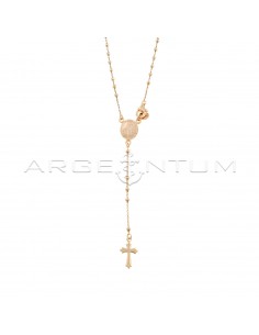 Collana rosario a Y placcato oro rosa con sfera liscia da 2,5 mm e croce accoppiata e sagomata in argento 925
