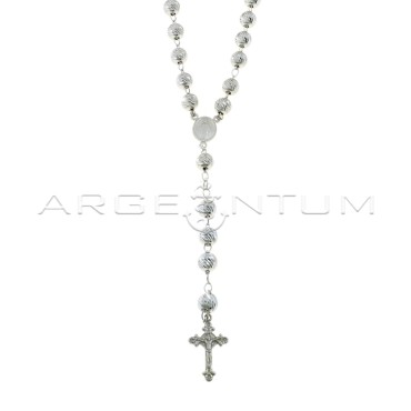 White gold plated Y rosary necklace with 8 mm cross diamond sphere and coupled and shaped cross in 925 silver