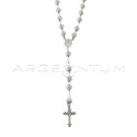 Collana rosario a Y placcato oro bianco con sfera diamantata trasversale da 8 mm e croce accoppiata e sagomata in argento 925