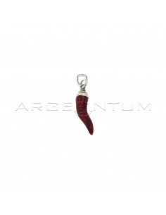 Ciondolo corno smaltato rosso scuro 5x18 mm con corona in argento microfuso brunito 925