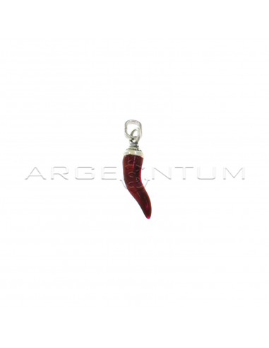 Dark red enamelled horn pendant 5x18 mm with crown in 925 burnished cast silver