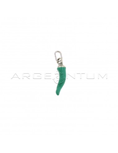 Green enameled horn pendant 5x18 mm with crown in 925 burnished cast silver