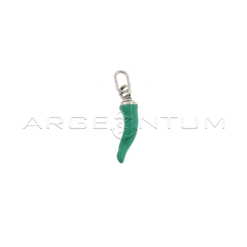 Green enameled horn pendant 5x18 mm with crown in 925 burnished cast silver