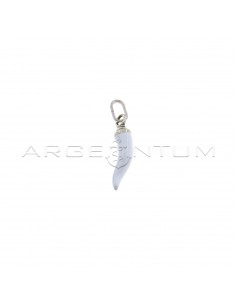 White enameled horn pendant 5x18 mm with crown in 925 burnished cast silver