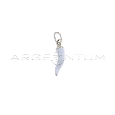 White enameled horn pendant 5x18 mm with crown in 925 burnished cast silver