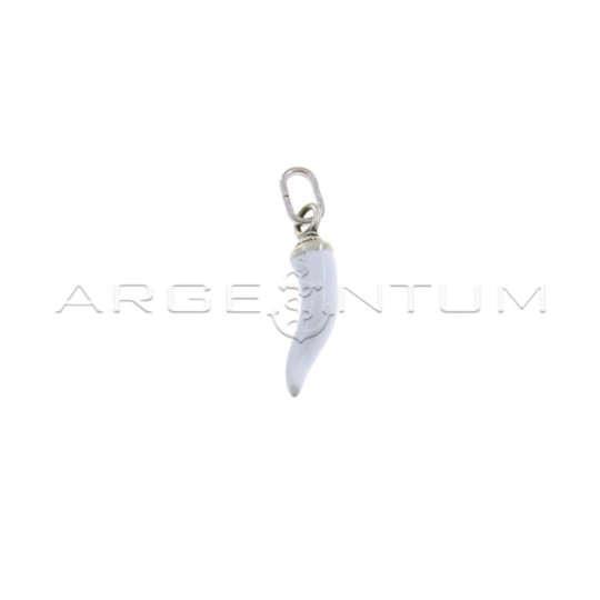 Ciondolo corno smaltato bianco 5x18 mm con corona in argento microfuso brunito 925