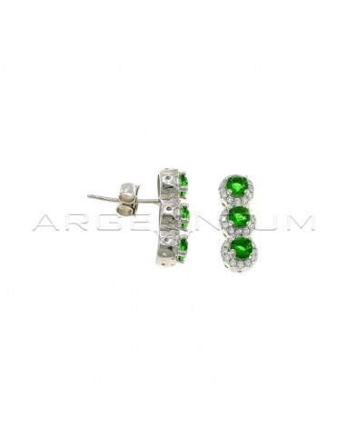 Lobe earrings 3 green zircons in white gold plated zircon frames in 925 silver