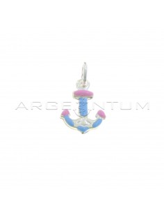 Anchor pendant coupled with blue and pink enamel in 925 silver