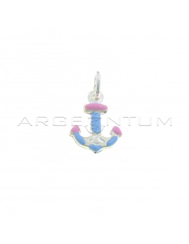 Anchor pendant coupled with blue and pink enamel in 925 silver