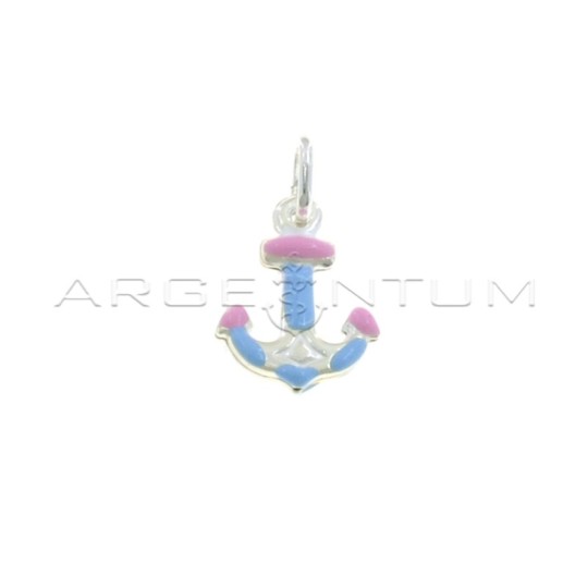 Ciondolo ancora accoppiato smaltato azzurro e rosa in argento 925
