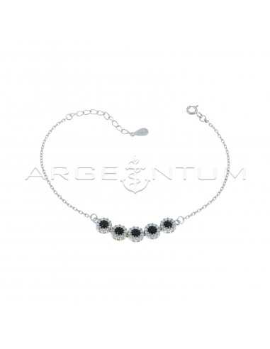 White gold plated bracelet with 5 black central zircons with white zirconia frame in 925 silver