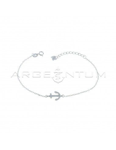 Forced mesh bracelet with white zirconia central anchor in white gold plated 925 silver