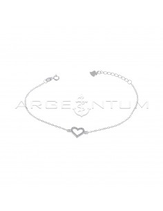 Forced mesh bracelet with white zircon central heart shape in white gold plated 925 silver
