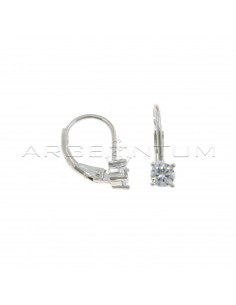 White gold plated hook earrings with 4 mm white light point in 925 silver