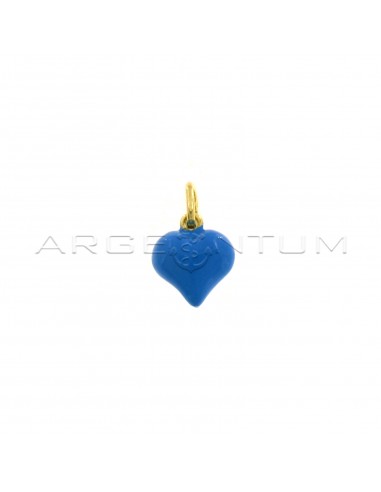 Yellow gold plated blue enamel paired heart pendant in 925 silver