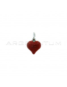 White gold plated red enamel paired heart pendant in 925 silver