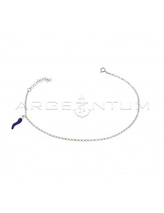 White gold-plated anklet with diamond-cut rolò link with purple enameled side pendant horn in 925 silver