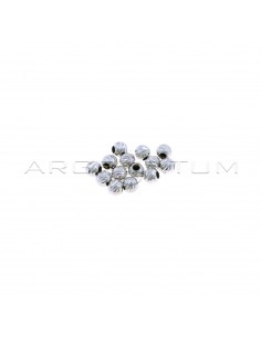 White gold plated cross-cut diamond spheres ø 5 mm with through hole in 925 silver (14 pcs.)