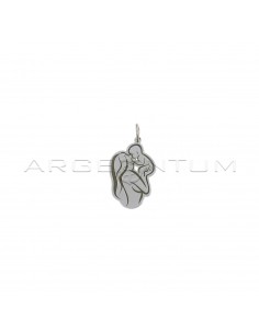 Pendant mother with baby in perforated and engraved plate white gold plated in 925 silver