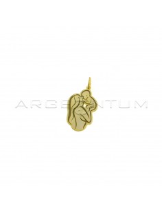 Pendant mother with baby in perforated and engraved plate yellow gold plated in 925 silver