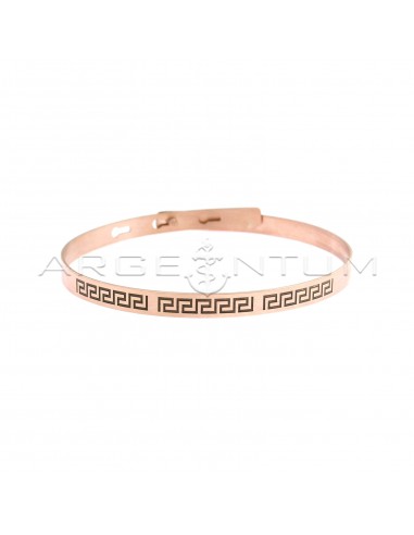 Flat rigid bracelet rose gold plated with engraved Greek in 925 silver