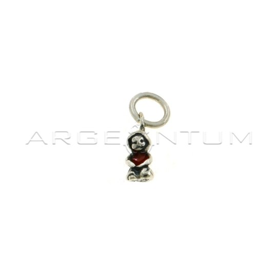 Ciondolo munaciello con dettaglio smaltato rosso in argento brunito microfuso 925