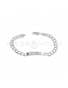 Curb mesh bracelet with central plate 38x8 mm white gold plated in 925 silver