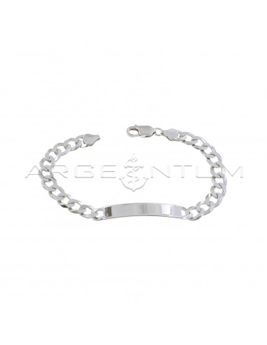 Curb mesh bracelet with central plate 38x8 mm white gold plated in 925 silver