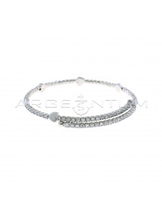 Rigid elastic bracelet with white zircons and shiny hearts in white gold plated 925 silver