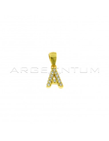 Yellow gold plated white zircon letter A pendant in 925 silver