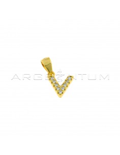 Yellow gold plated white zircon letter V pendant in 925 silver