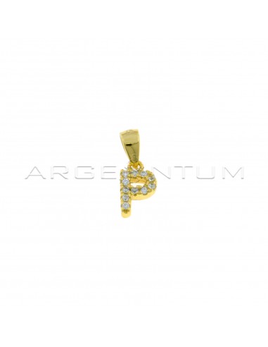 Yellow gold plated white zircon letter P pendant in 925 silver