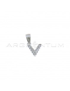 White zircon letter V pendant white gold plated in 925 silver