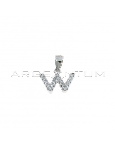 White zircon white gold plated letter W pendant in 925 silver