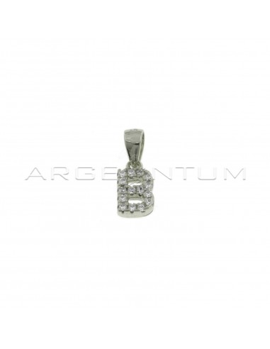 White zircon white gold plated letter B pendant in 925 silver