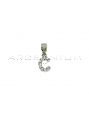 White zircon white gold plated letter C pendant in 925 silver
